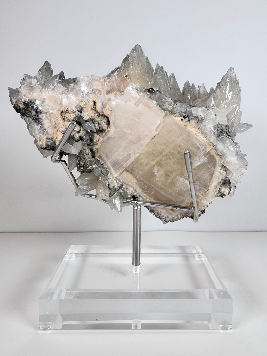 Blue Green Feather Calcite with Pyrite from Anhui
