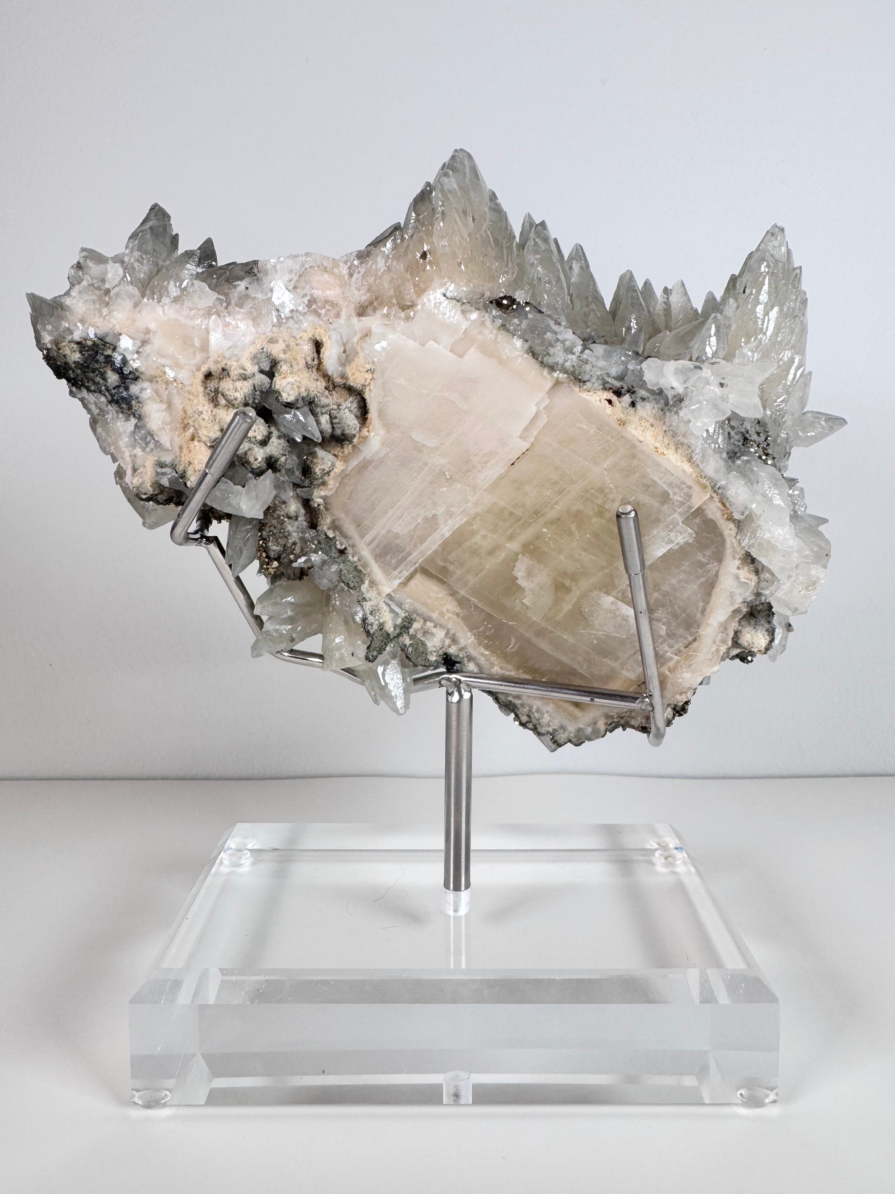 Blue Green Feather Calcite with Pyrite from Anhui