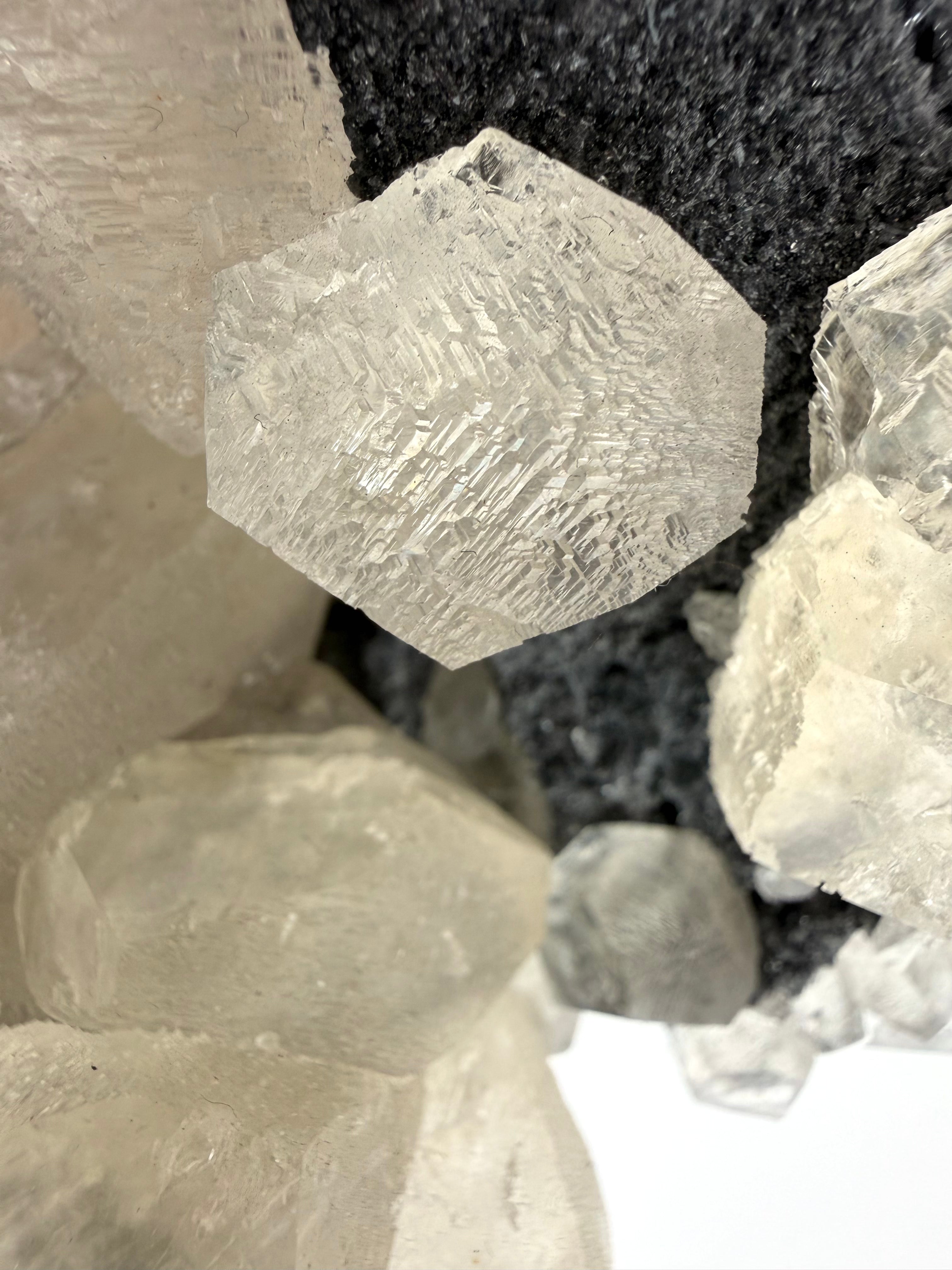 White Stepped “Benz” Calcite on Chalcedony