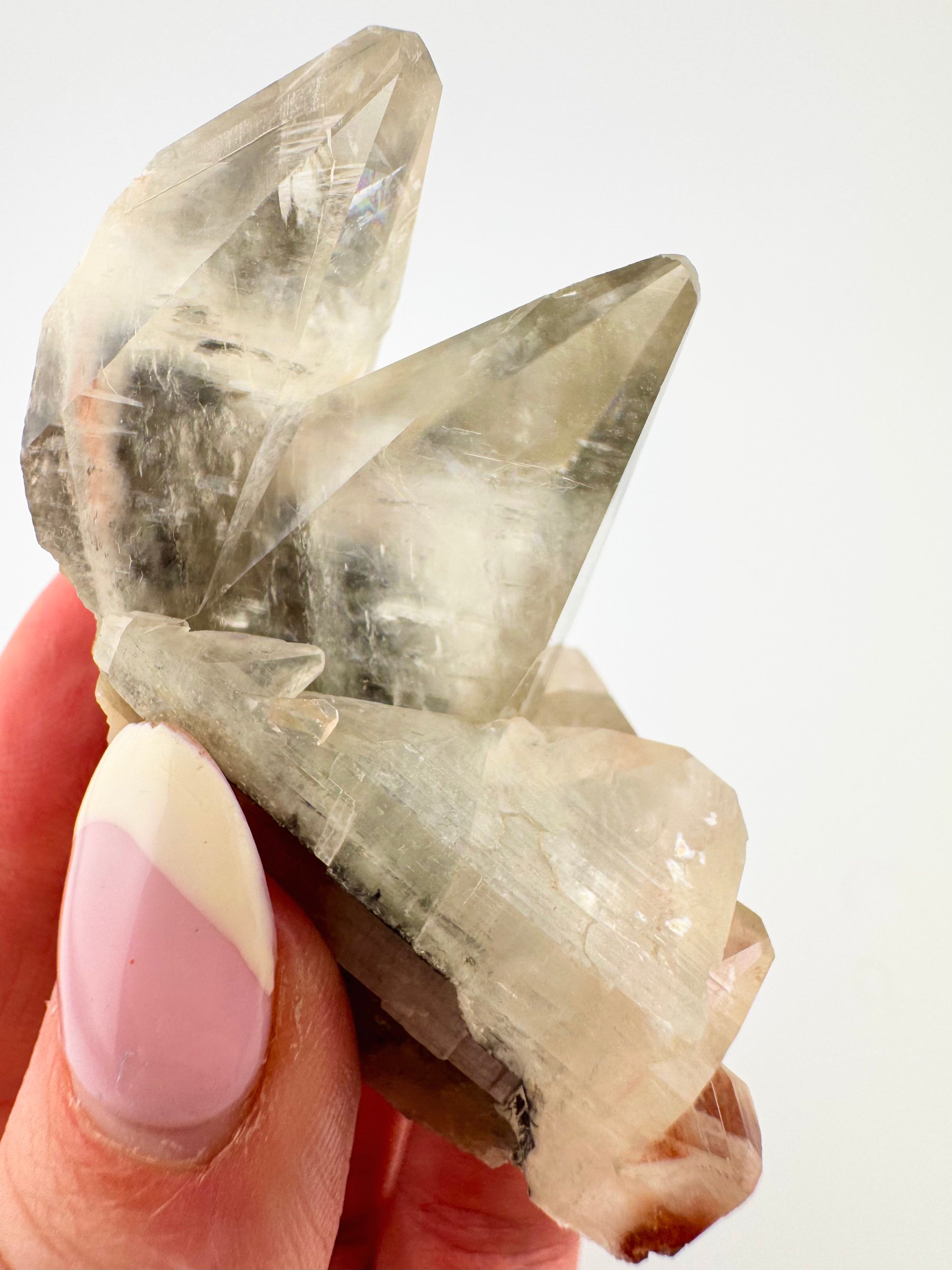 Clear Dogtooth Calcite with Rainbow Inclusions