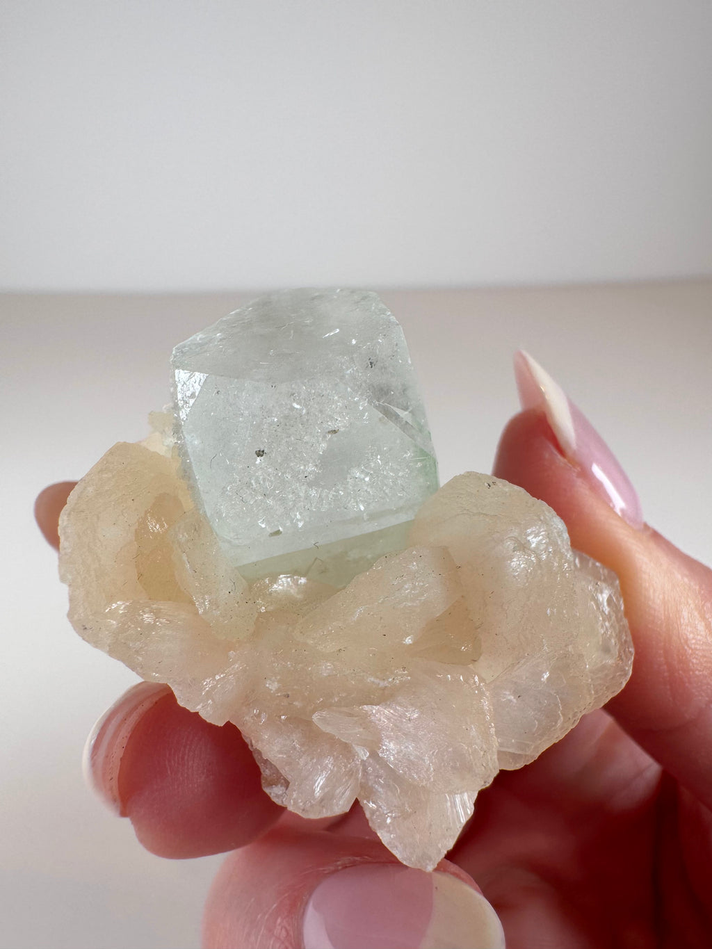 Green Apophyllite with Peachy Stilbite