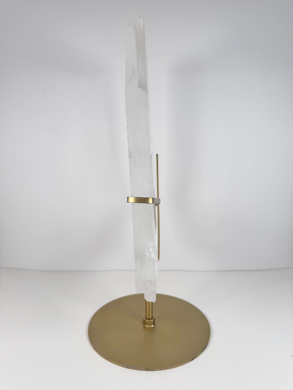 5kg Ultra-Clear Selenite Slab on Custom Gold Stand