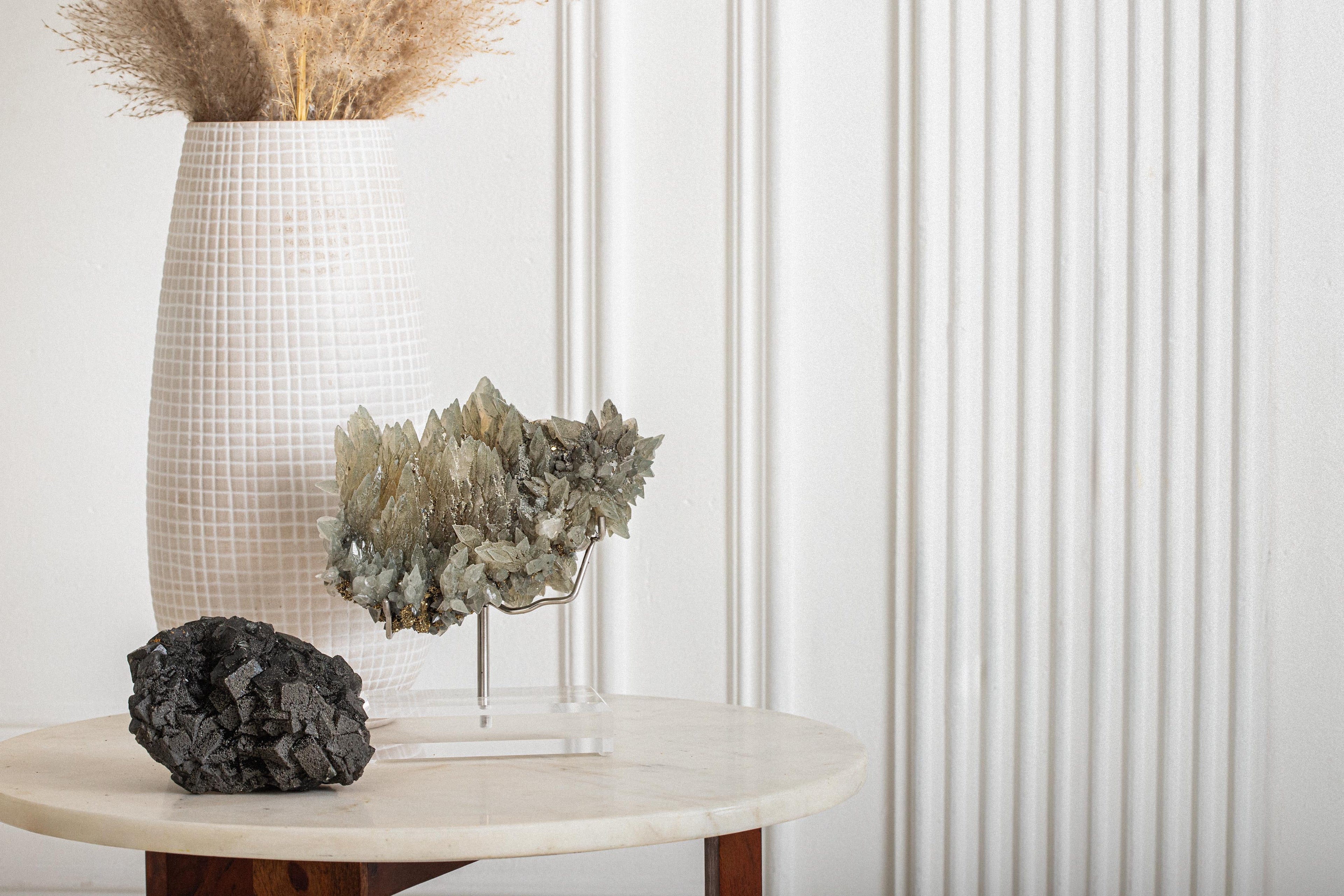 Blue Green Feather Calcite with Pyrite from Anhui