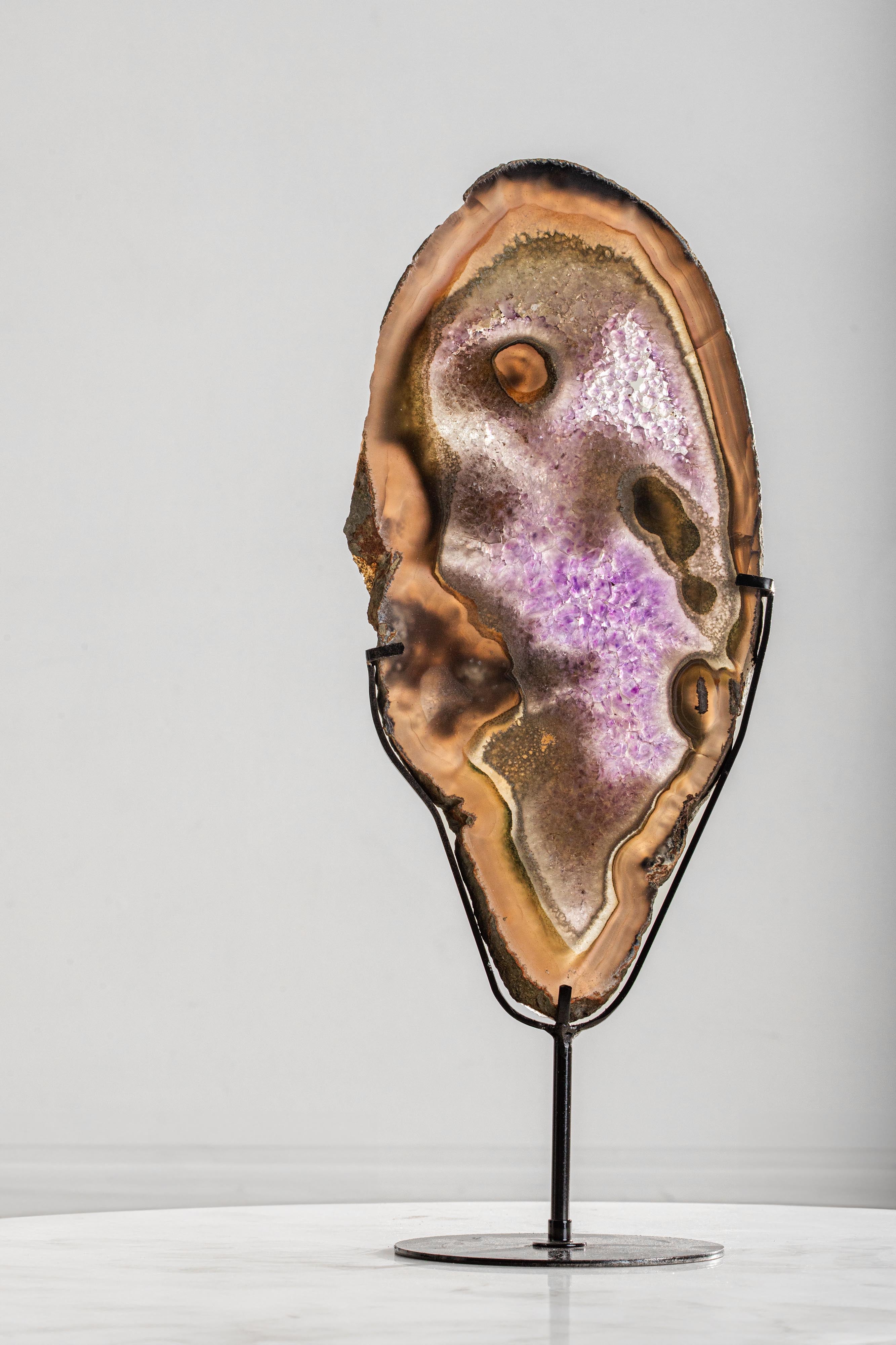Agate-Framed Amethyst on Custom Stand from Brazil