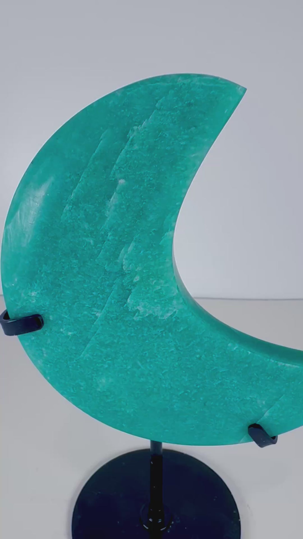 Amazonite Moon on Black Metal Stand