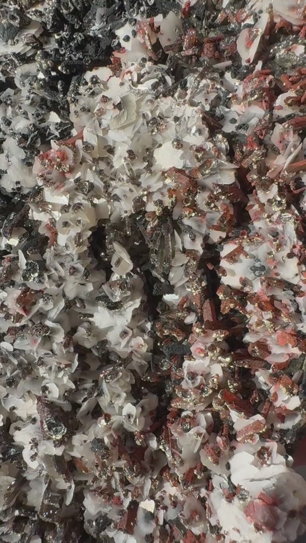 Black and Red Quartz, Petal Calcite and Pyrite