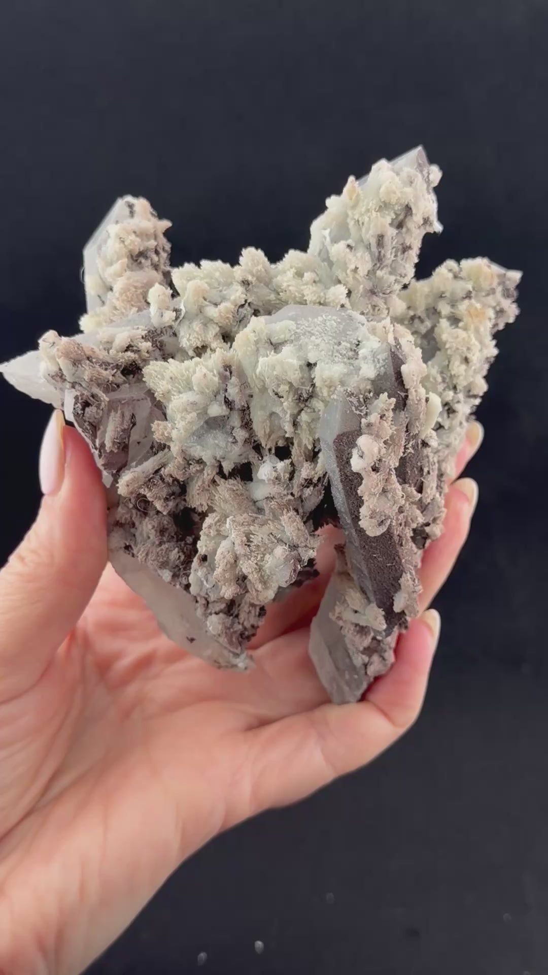 Sugar Quartz Cluster with Feather Calcite – Huanggang Mine, Inner Mongolia