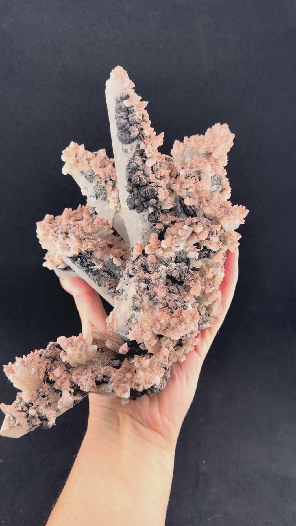 Pink Quartz with Feather and Petal Calcite, Specularite, Inner Mongolia, China