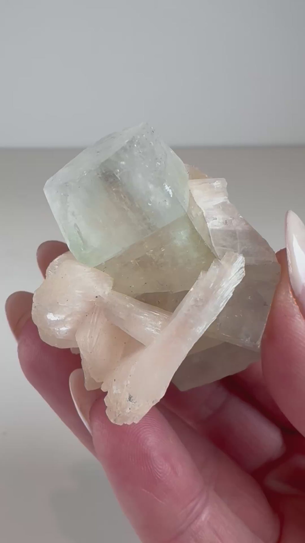 Green Apophyllite with Peachy Stilbite