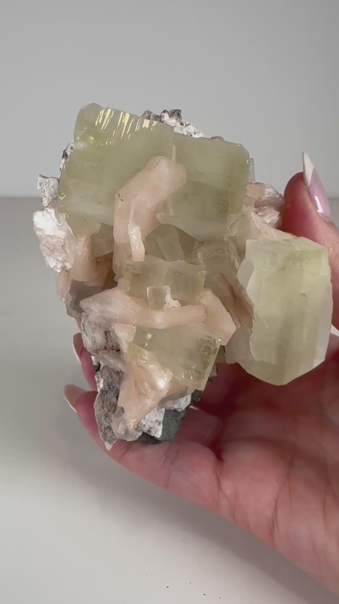 Green Apophyllite with Peach Stilbite
